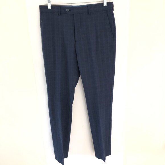 Original Penguin Men Navy Blue Plaid Pants Size 33W - 32L Party Office Wool - Picture 2 of 8